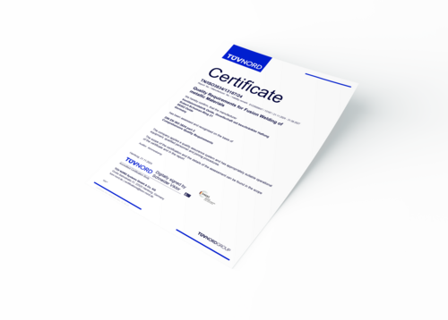 [Translate to Russisch:] DIN EN ISO 3834 part 2 – Quality Requirements for Fusion Welding of metallic Materials