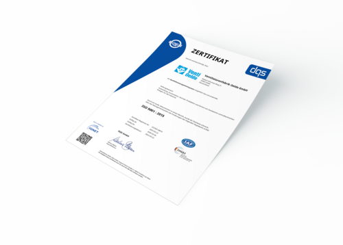 Zertifikat DIN EN ISO 9001 : 2015 – Qualitätsmanagementsystem